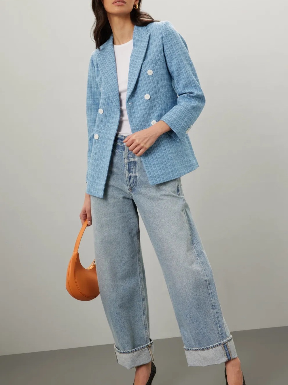 Sandro Nars Blazer Double-Breasted Light Blue Plaid